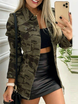 Single-Breasted Pocket Long Sleeve Camouflage Jacket