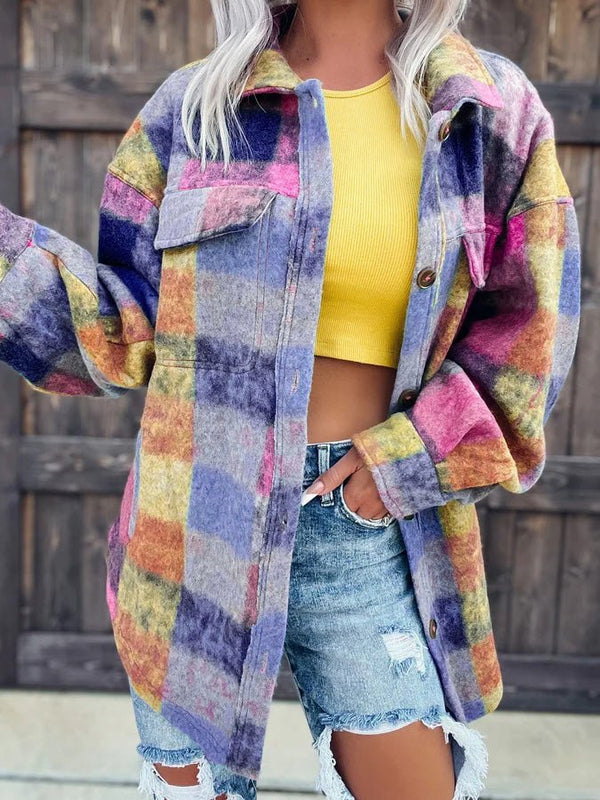 Women's Jackets Tie-Dye Print Lapel Wool Long Sleeve Jackets