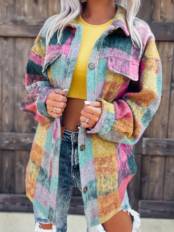 Women's Jackets Tie-Dye Print Lapel Wool Long Sleeve Jackets