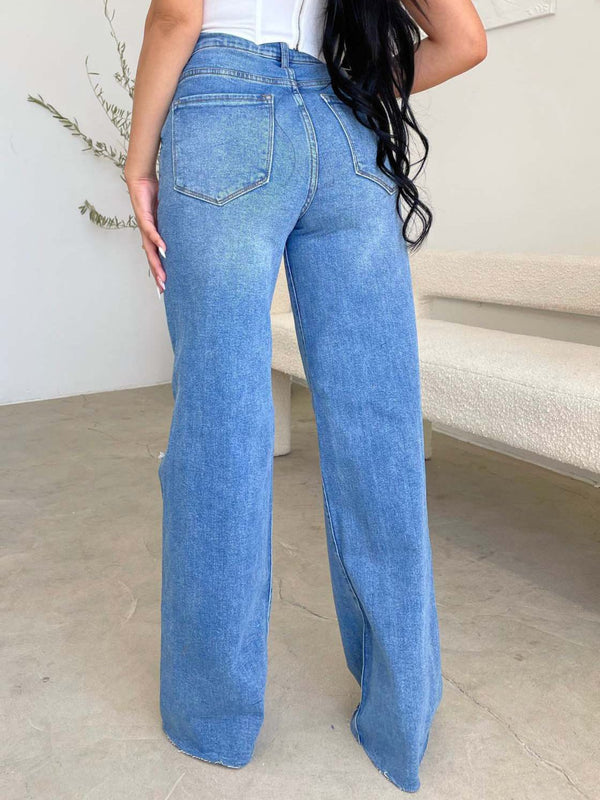 Women's Jeans High Waist Ripped Wide Leg Jeans