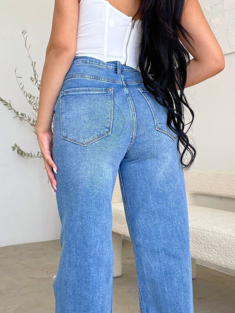 Women's Jeans High Waist Ripped Wide Leg Jeans