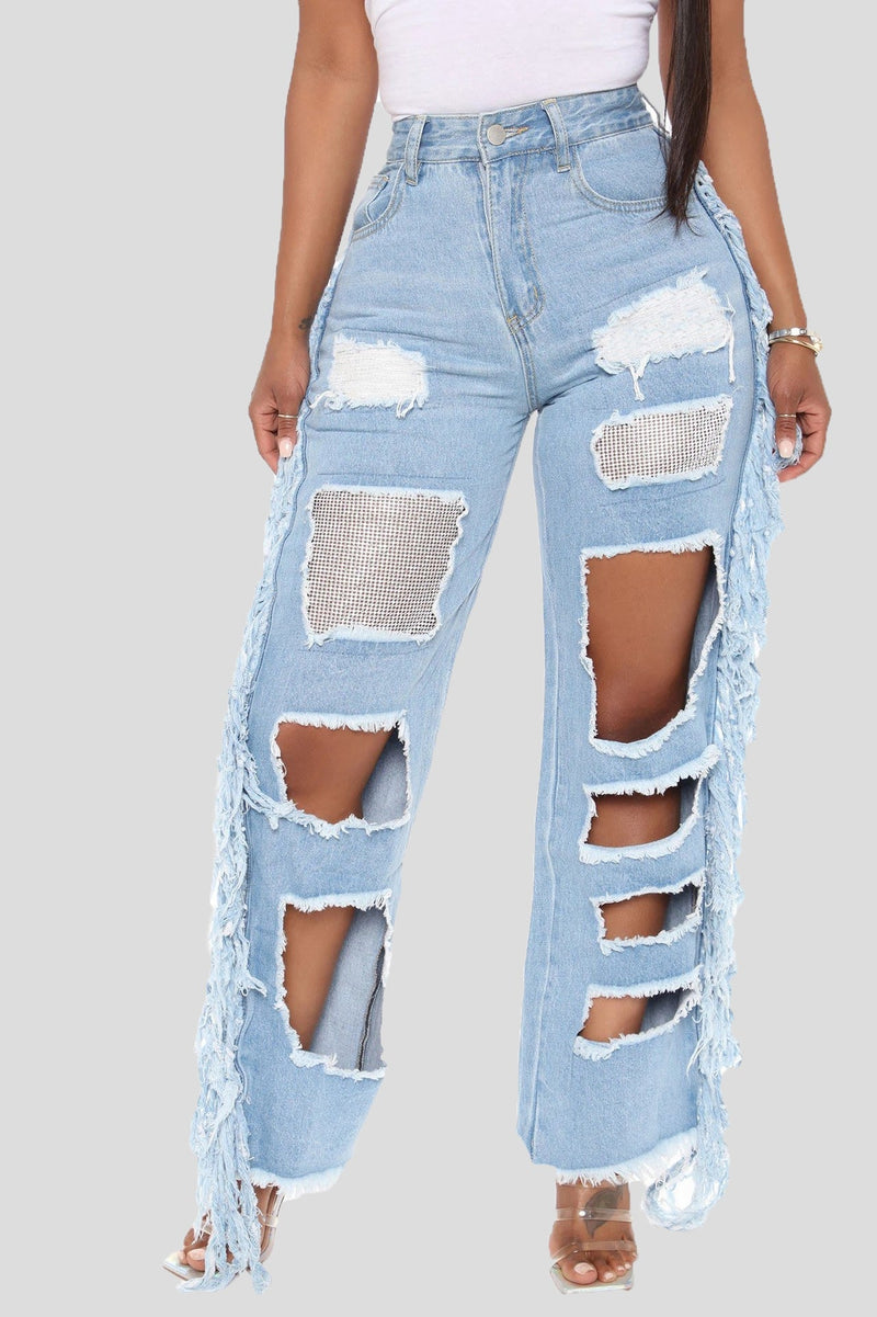 Women's Jeans Hot Drill Ripped Fringed Jeans