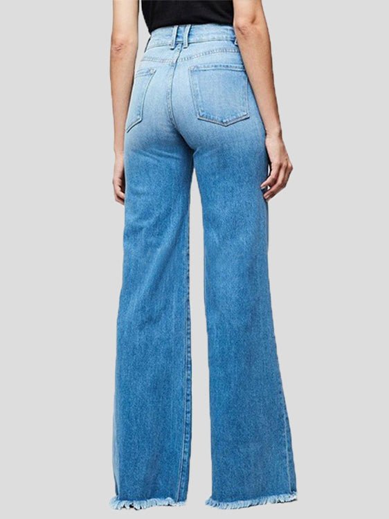 Women's Jeans Slim Fit Wide Leg Fringed Jeans