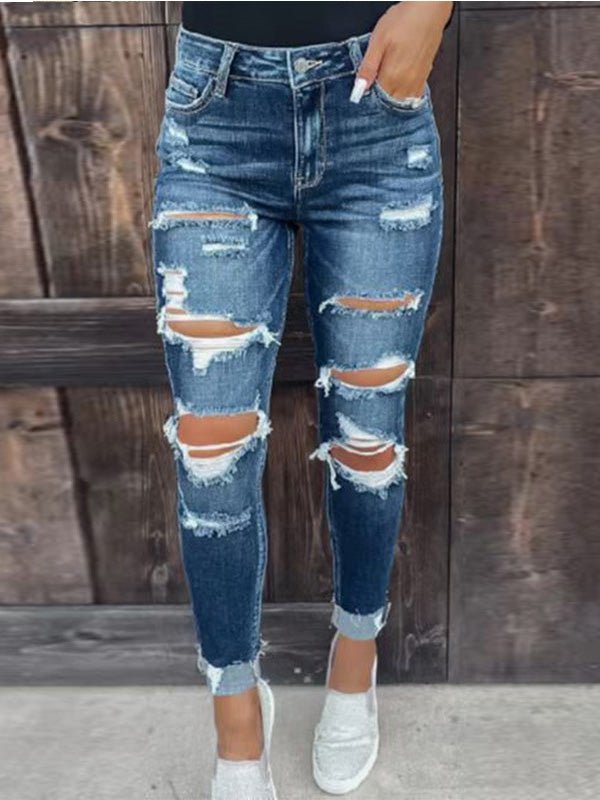 Women's Jeans Washed Stretch Ripped Skinny Jeans