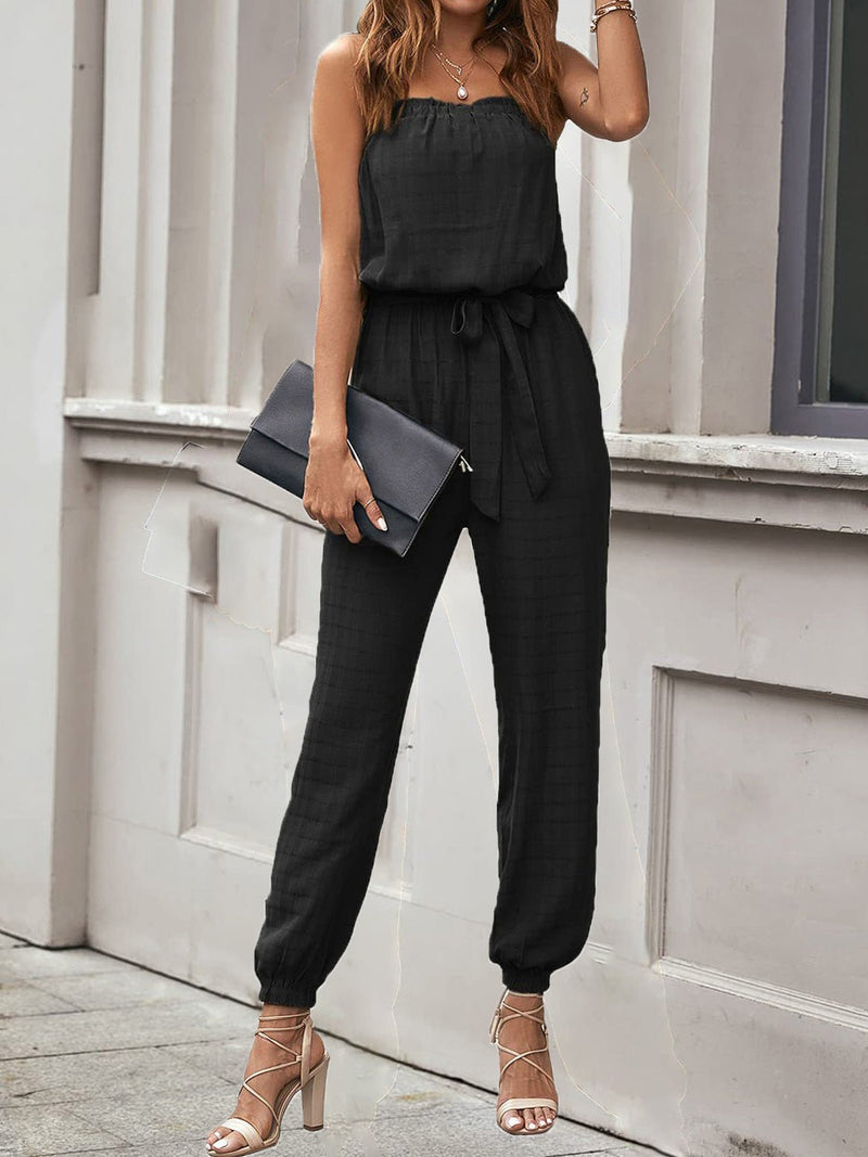 Women's Jumpsuits Belted Tubeless Sleeveless Elastic Jumpsuit