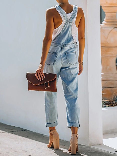 Women's Jumpsuits Casual Ripped Pocket Denim Jumpsuit