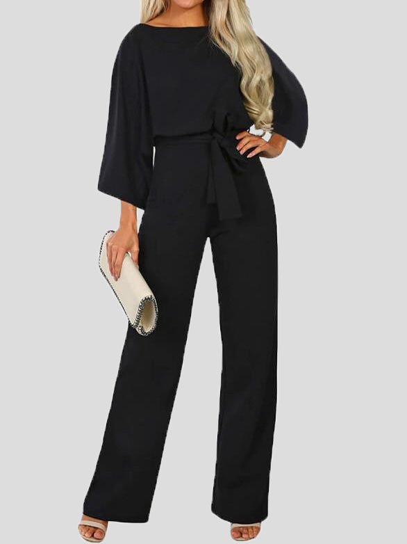 Women's Jumpsuits Casual Solid Belted Long Sleeve Jumpsuit