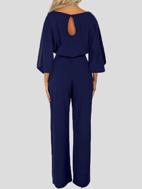 Women's Jumpsuits Casual Solid Belted Long Sleeve Jumpsuit