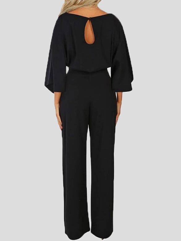 Women's Jumpsuits Casual Solid Belted Long Sleeve Jumpsuit