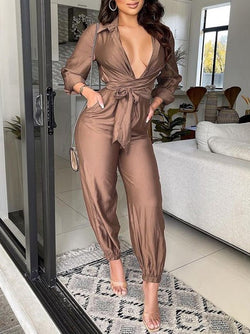 Women's Jumpsuits Casual Solid Slim Fit Long Sleeve Jumpsuit