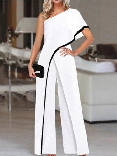 Women's Jumpsuits Contrast Sloping Shoulder Irregular Jumpsuit