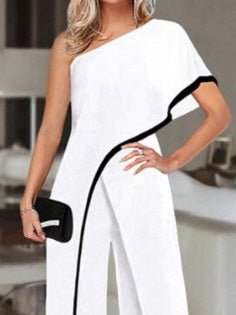 Women's Jumpsuits Contrast Sloping Shoulder Irregular Jumpsuit