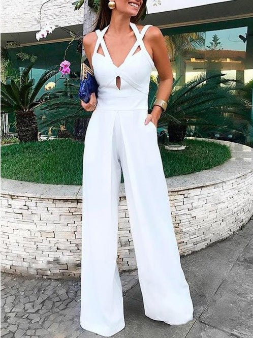 Women's Jumpsuits Deep V Sling Backless Sleeveless Jumpsuit