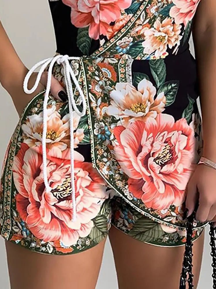 Women's Jumpsuits Floral Print Halter Pocket Slim Fit Jumpsuit