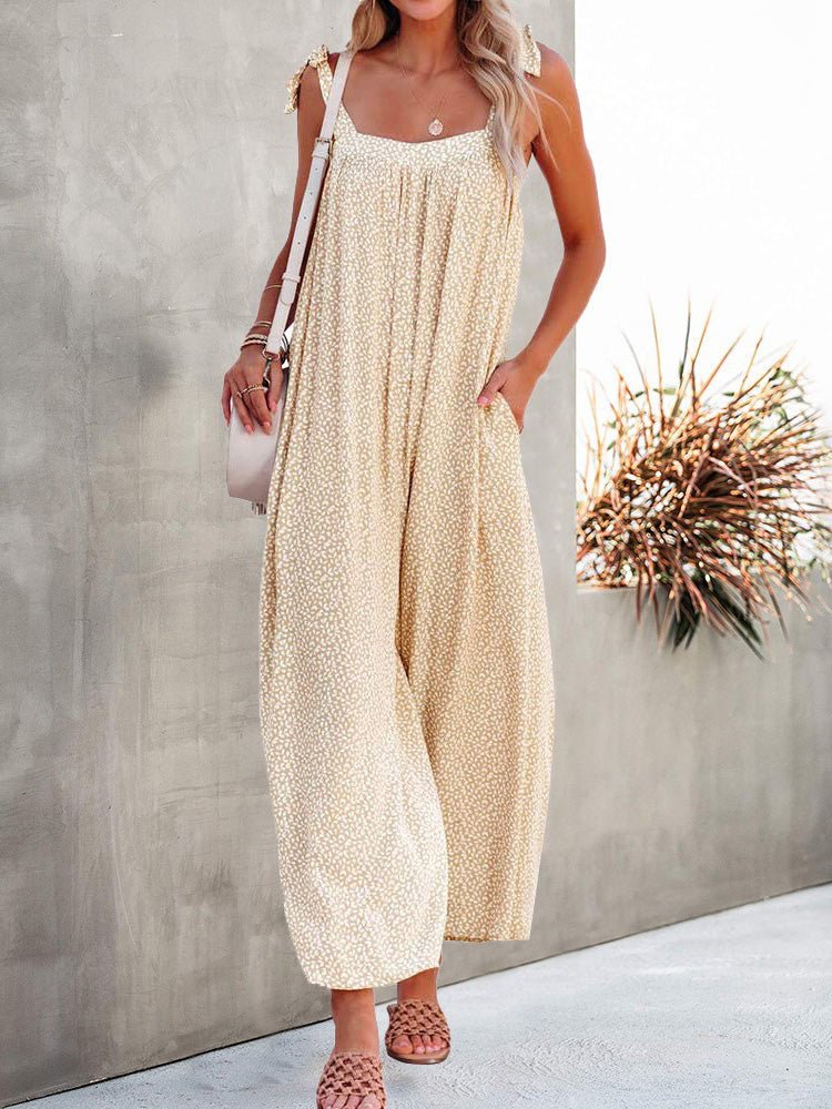 Women's Jumpsuits Loose Print Lace-Up Sleeveless Wide-Leg Jumpsuit