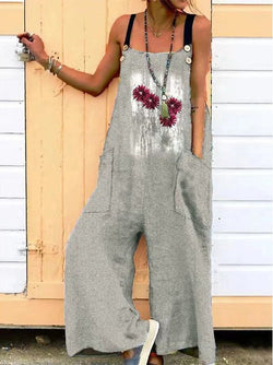 Women's Jumpsuits Loose Print Pocket Sleeveless Jumpsuit