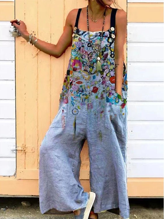 Women's Jumpsuits Loose Print Pocket Sleeveless Jumpsuit