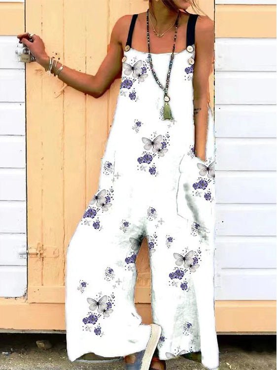 Women's Jumpsuits Loose Print Pocket Sleeveless Jumpsuit