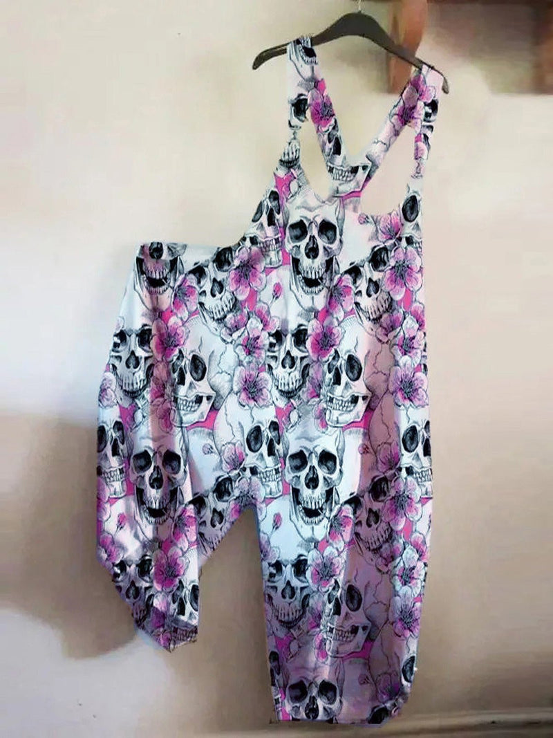 Women's Jumpsuits Loose Skull Print Sleeveless Jumpsuit