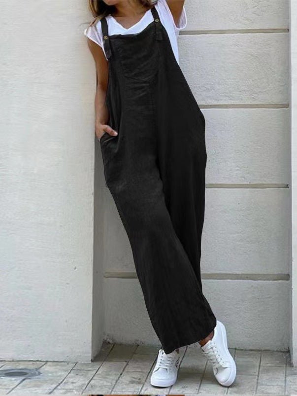 Women's Jumpsuits Loose Solid Pocket Sleeveless Jumpsuit