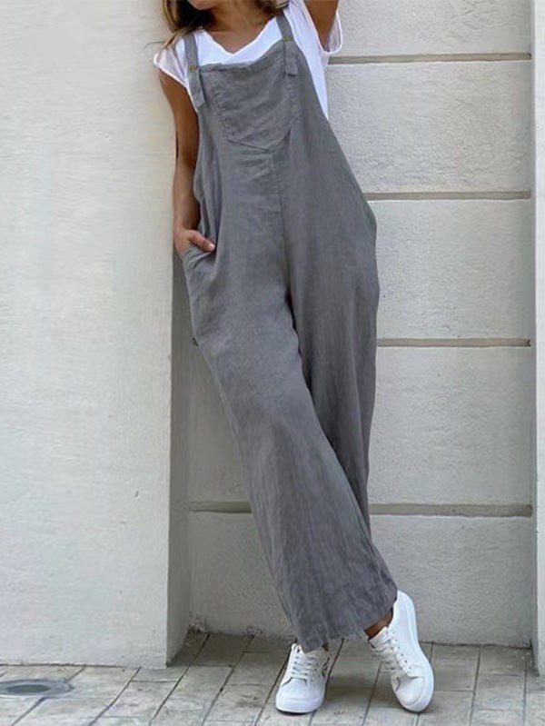 Women's Jumpsuits Loose Solid Pocket Sleeveless Jumpsuit