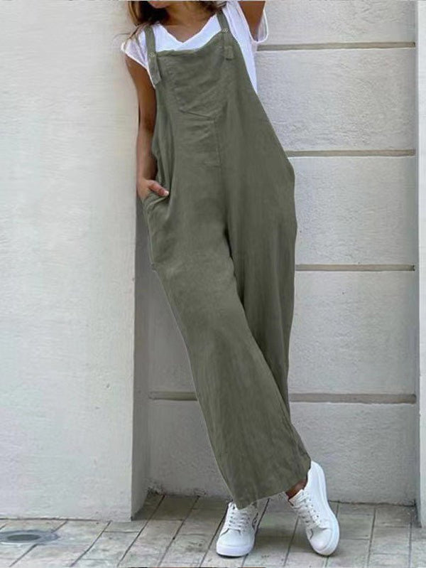 Women's Jumpsuits Loose Solid Pocket Sleeveless Jumpsuit