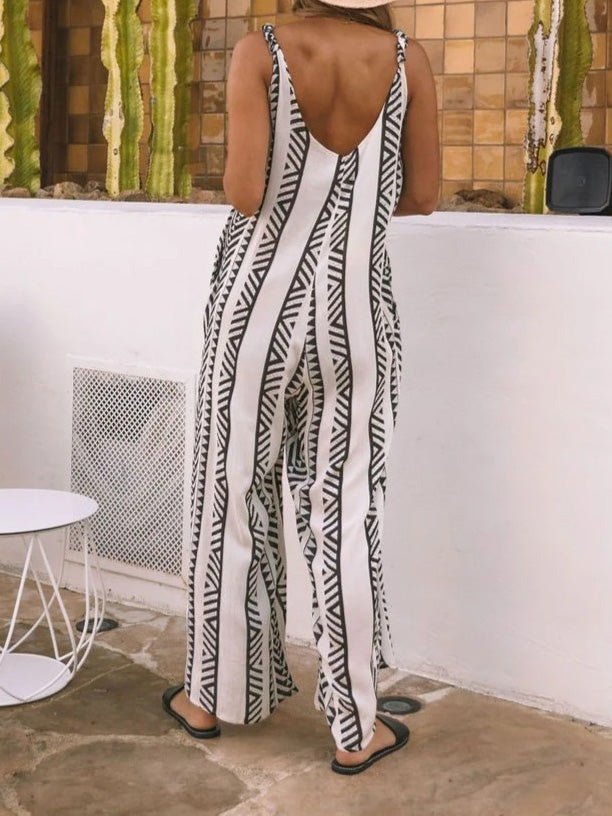 Women's Jumpsuits Loose Stripe Print Pocket Jumpsuit