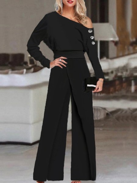 Women's Jumpsuits Off Shoulder Long Sleeve Wide Leg Jumpsuit