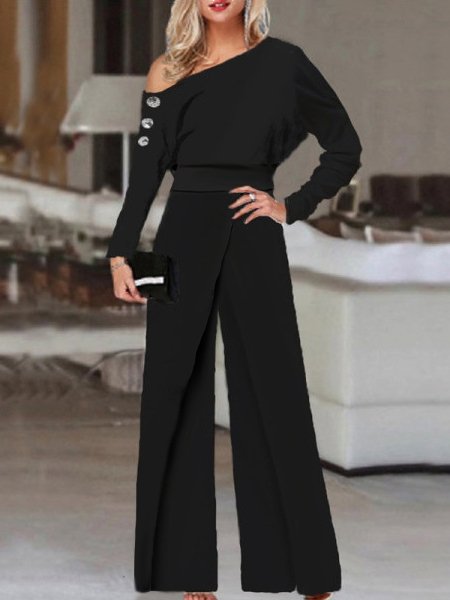 Women's Jumpsuits Off Shoulder Long Sleeve Wide Leg Jumpsuit