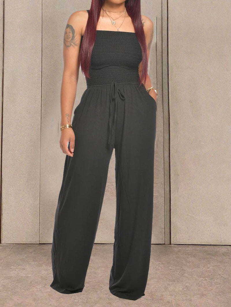 Women's Jumpsuits One-Shoulder Pocket Wide-Leg Jumpsuit