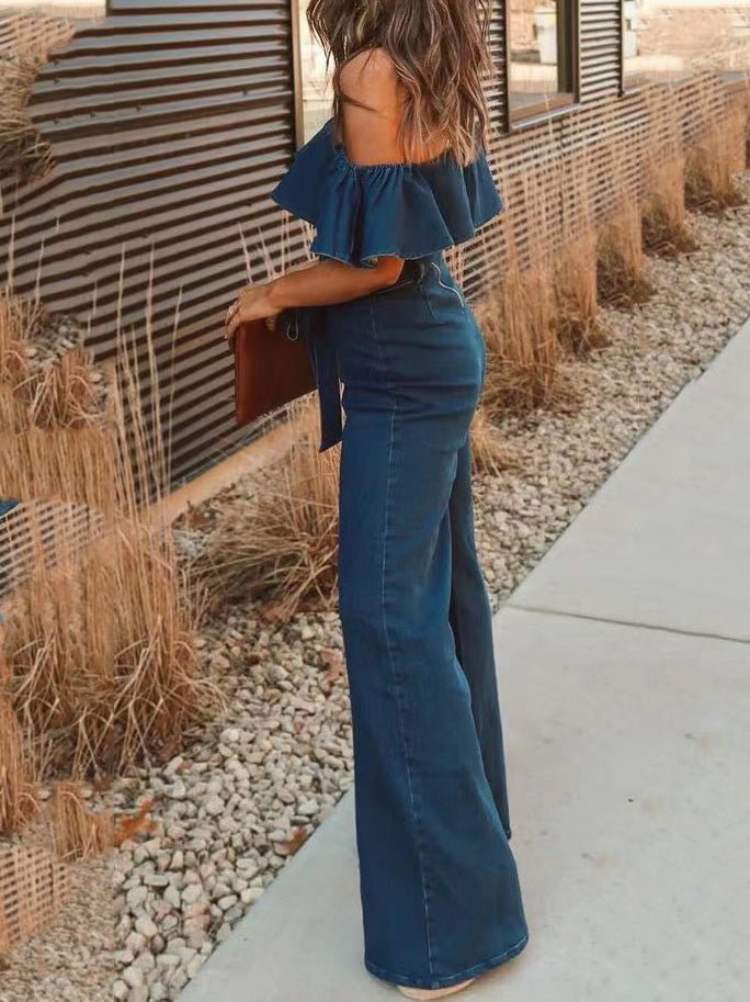 Women's Jumpsuits One-Shoulder Ruffled Belted Jumpsuit