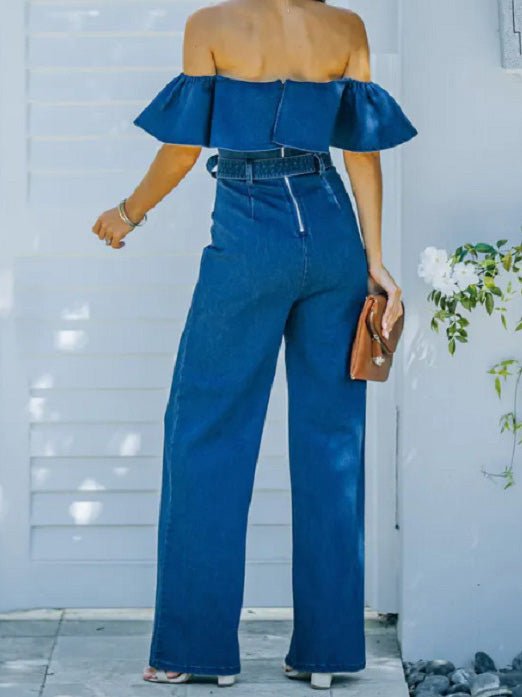 Women's Jumpsuits One-Shoulder Ruffled Belted Jumpsuit