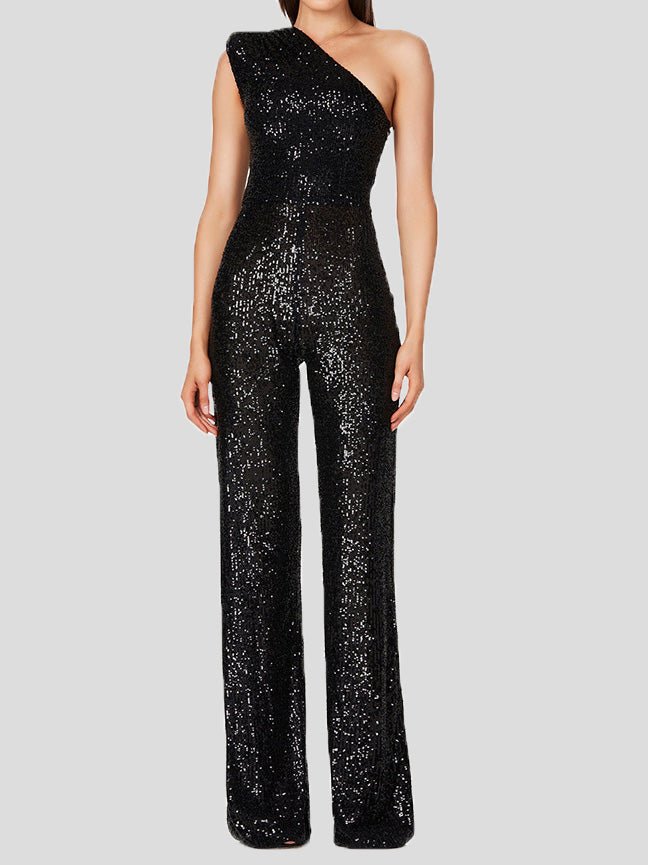 Women's Jumpsuits One-Shoulder Sequined Slim-Fit Jumpsuit