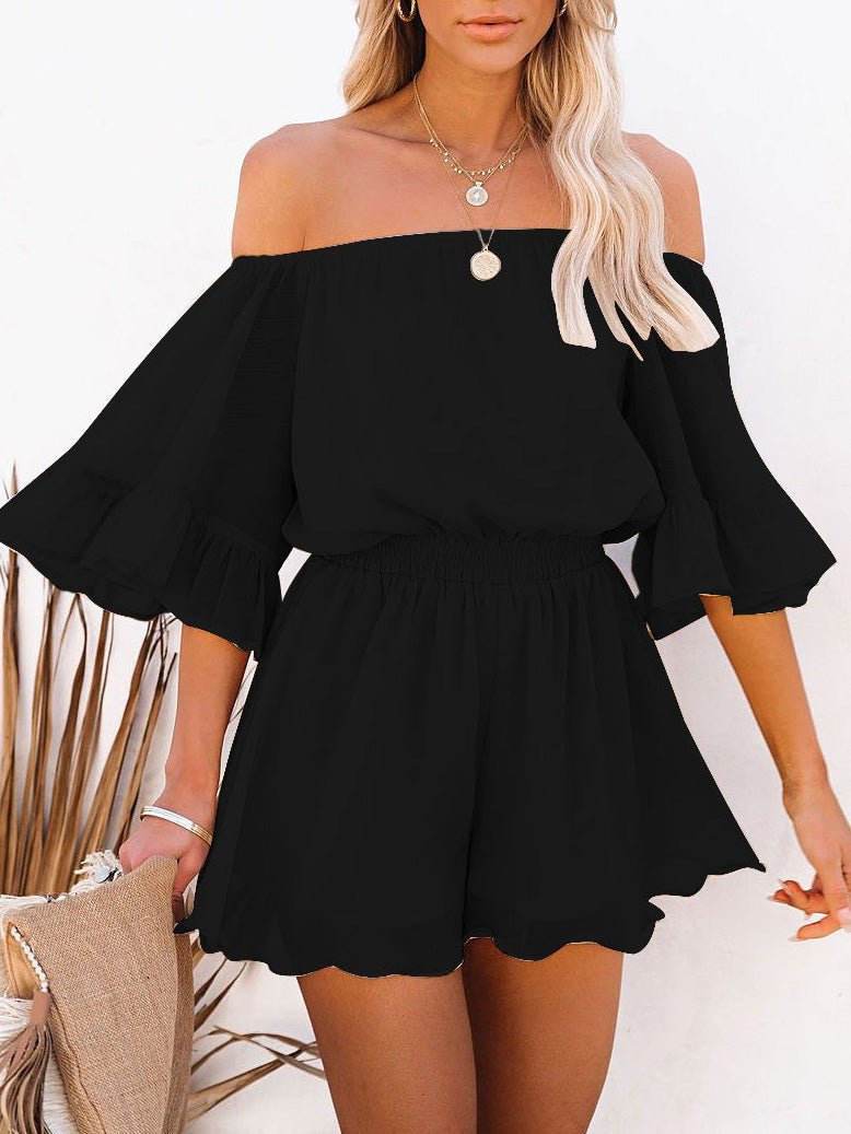 Women's Jumpsuits One-Shoulder Short Sleeve Solid Chiffon Jumpsuit