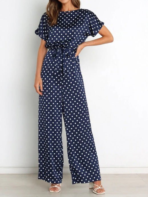 Women's Jumpsuits Polka Dot Print Belted Short Sleeve Jumpsuit