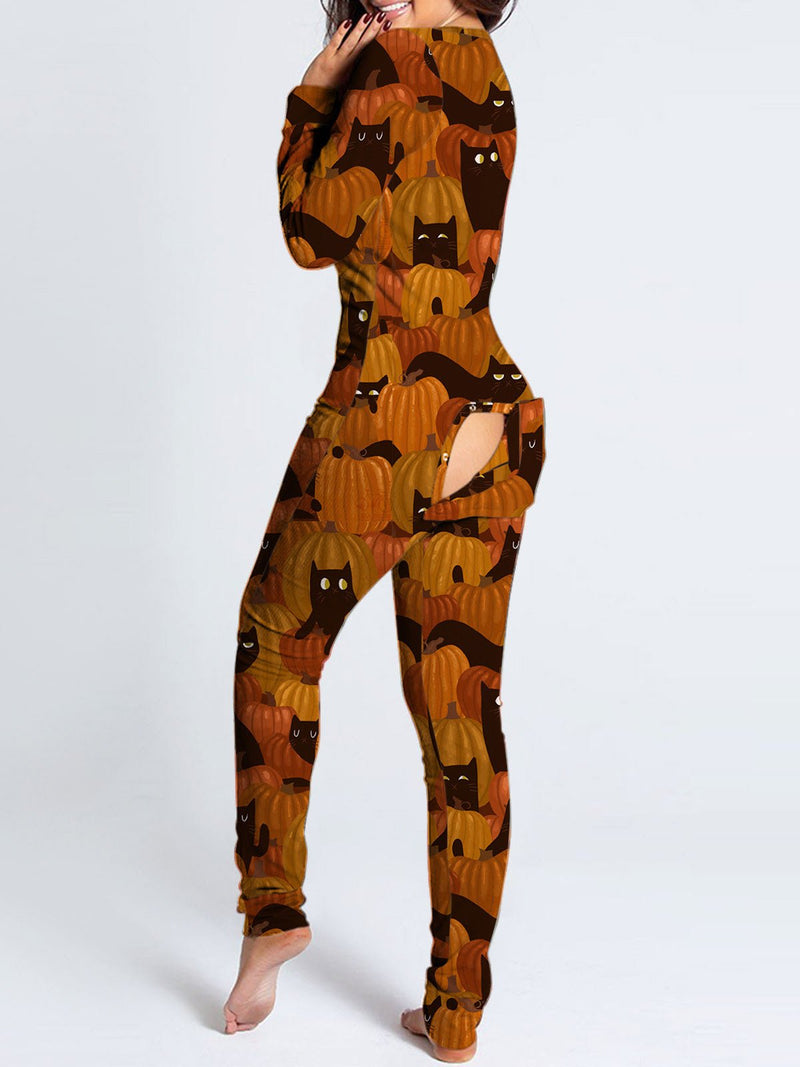 Women's Jumpsuits Printed Long Sleeve Loungewear Jumpsuit