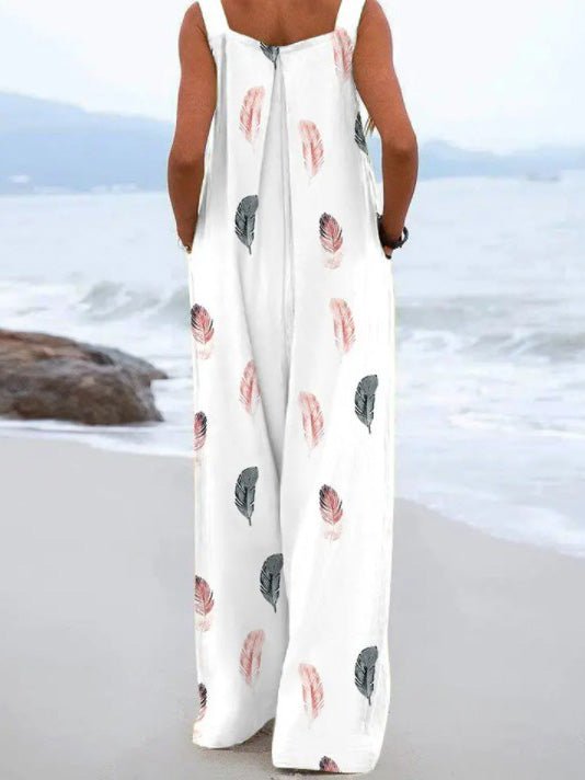 Women's Jumpsuits Printed Sleeveless Pocket Wide-Leg Jumpsuit