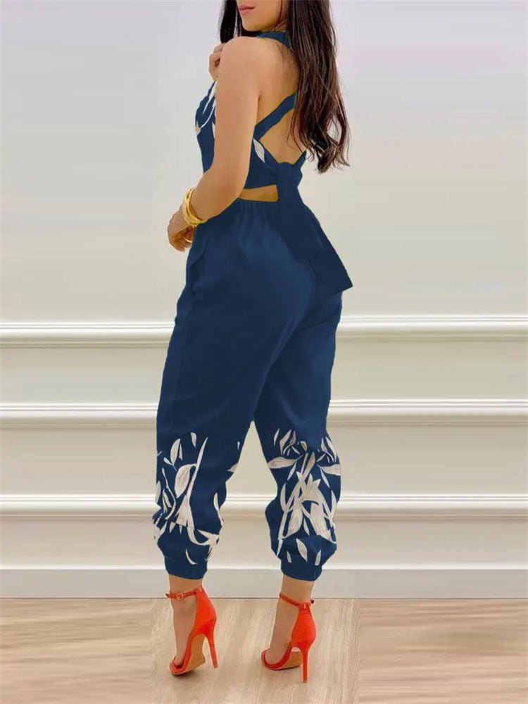 Women's Jumpsuits Printed Sling Bare Back Jumpsuit