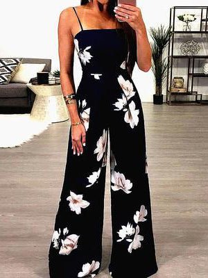 Women's Jumpsuits Printed Sling Open Back Jumpsuit