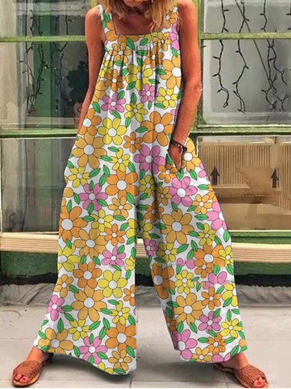 Women's Jumpsuits Printed Sling Pocket Wide-Leg Jumpsuit