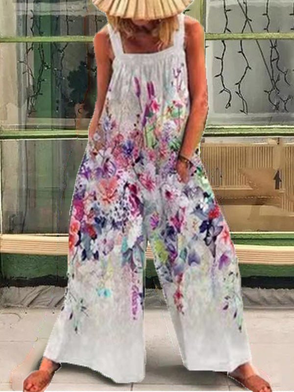 Women's Jumpsuits Printed Sling Pocket Wide-Leg Jumpsuit