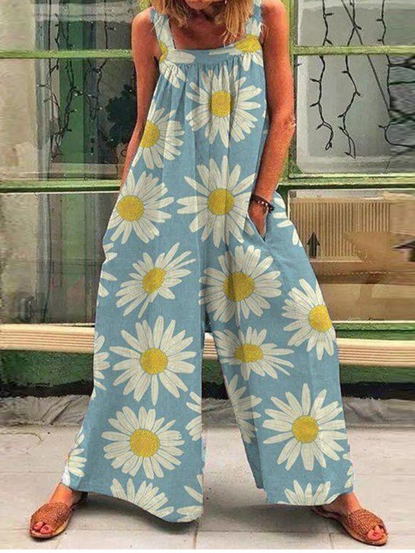 Women's Jumpsuits Printed Sling Pocket Wide-Leg Jumpsuit