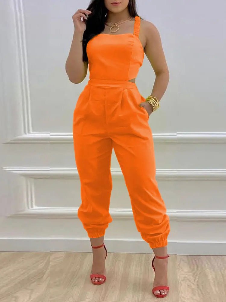 Women's Jumpsuits Sling Bare Back Pocket Sleeveless Jumpsuit