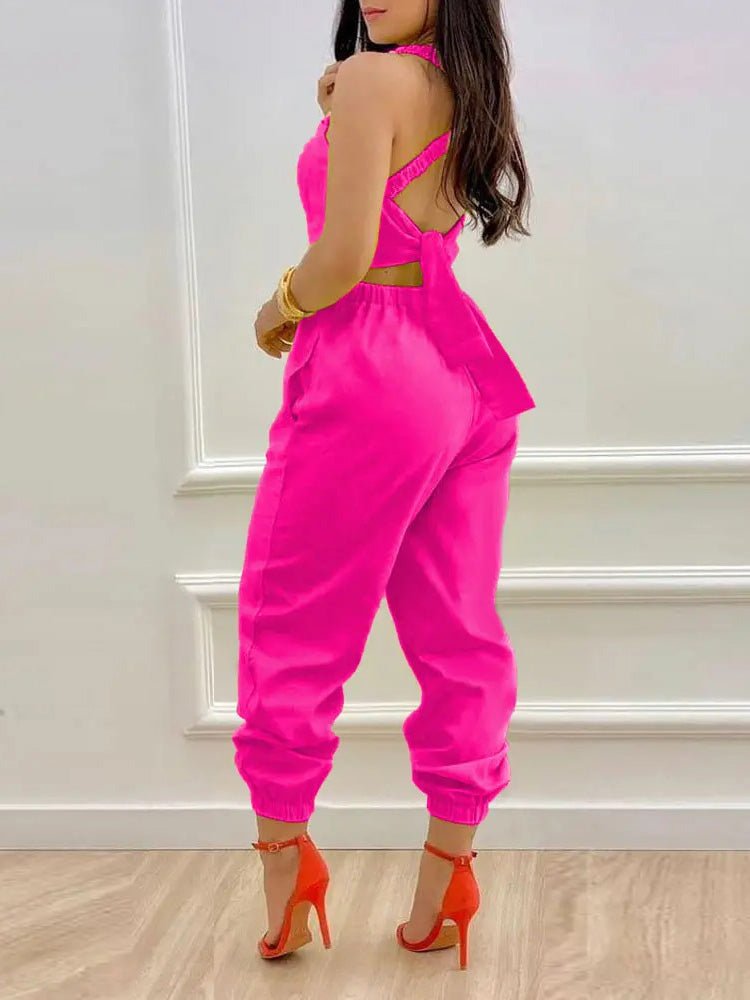 Women's Jumpsuits Sling Bare Back Pocket Sleeveless Jumpsuit