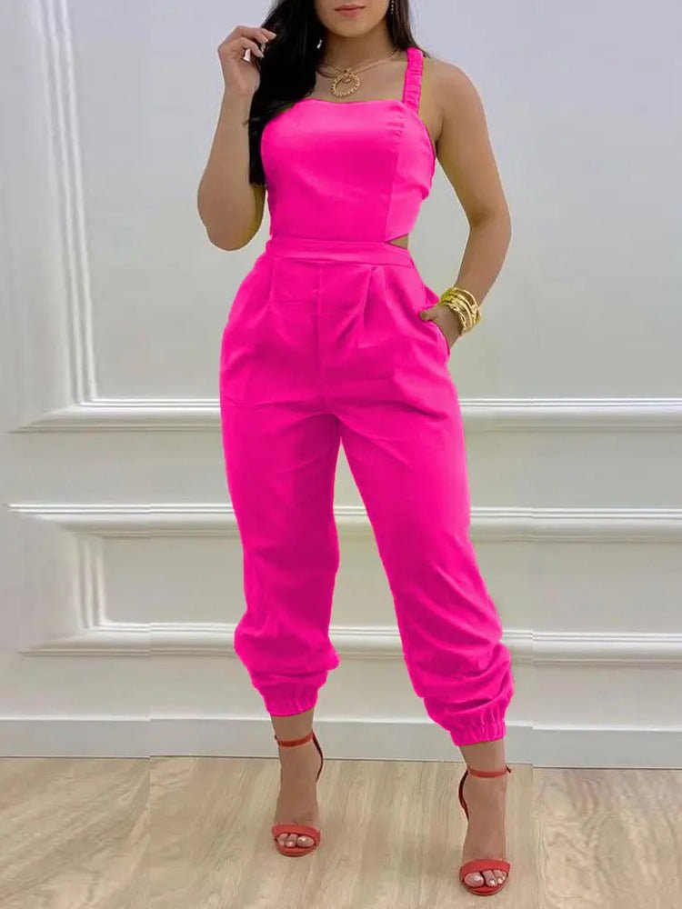 Women's Jumpsuits Sling Bare Back Pocket Sleeveless Jumpsuit