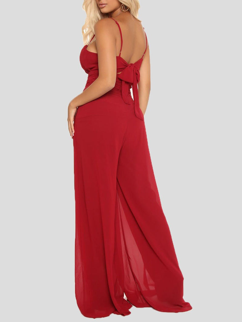 Women's Jumpsuits Sling Bare Back Wide-Leg Jumpsuit