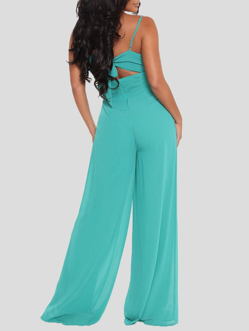 Women's Jumpsuits Sling Bare Back Wide-Leg Jumpsuit