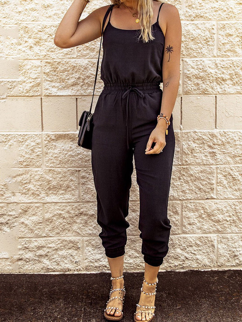 Women's Jumpsuits Sling Tie Elastic Waist Pocket Slim Fit Jumpsuit