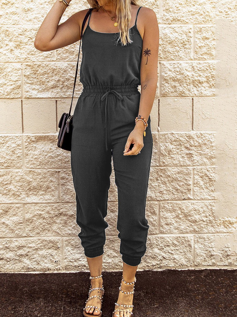 Women's Jumpsuits Sling Tie Elastic Waist Pocket Slim Fit Jumpsuit