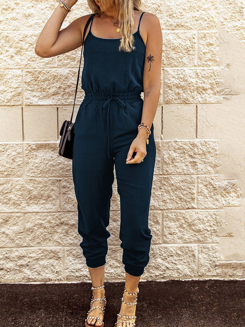 Women's Jumpsuits Sling Tie Elastic Waist Pocket Slim Fit Jumpsuit